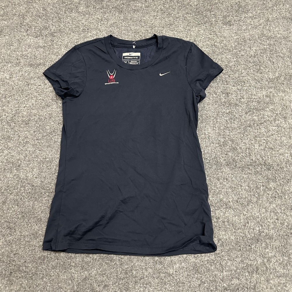 Nike Shirt Womens Medium Navy US Speedskating Fit Dry Short Sleeve Athletic Tee